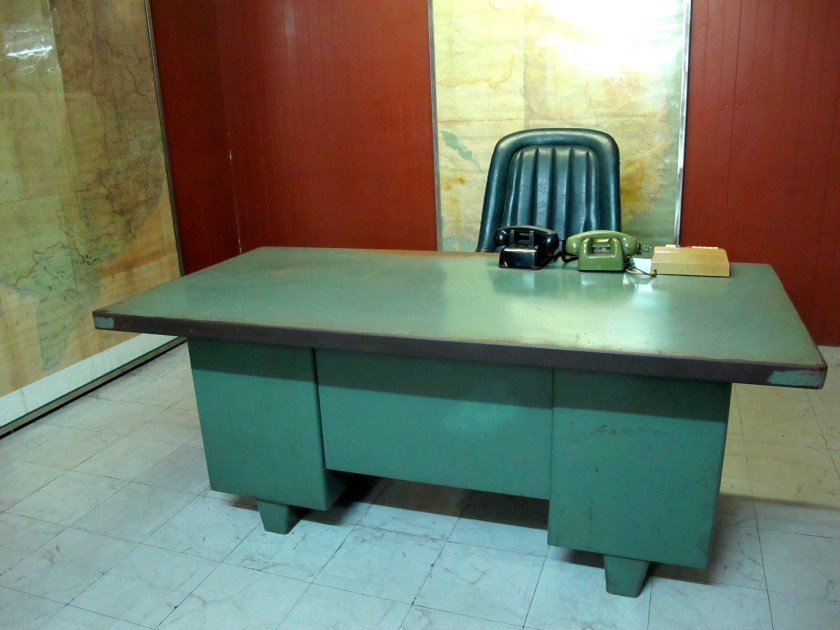 President's desk in war room at the Reunification Palace. (Photo by Nissa Rhee, June 2014)