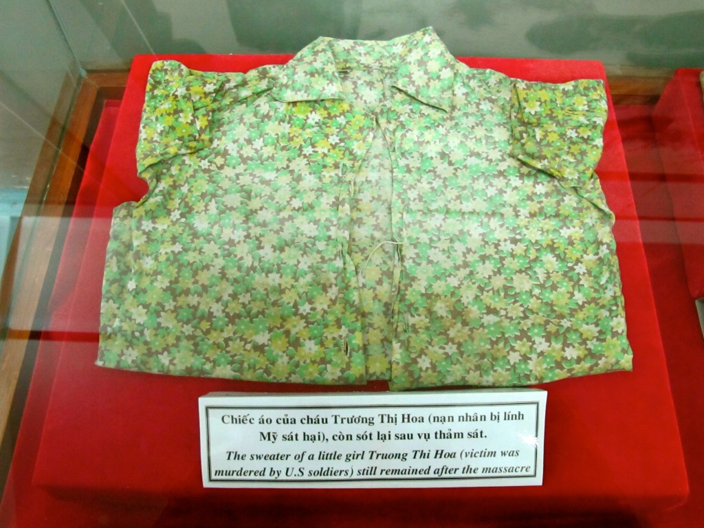 A sweater owned by one of the massacred children that was recovered from the My Lai massacre site is displayed in the museum. (Photo by Nissa Rhee, June 2014)